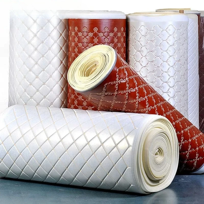 Quilted Embroidery Faux Leather Fabric with Sponge Foam Backing for Headboard Door Soft Package RV Camper Interior Car Material