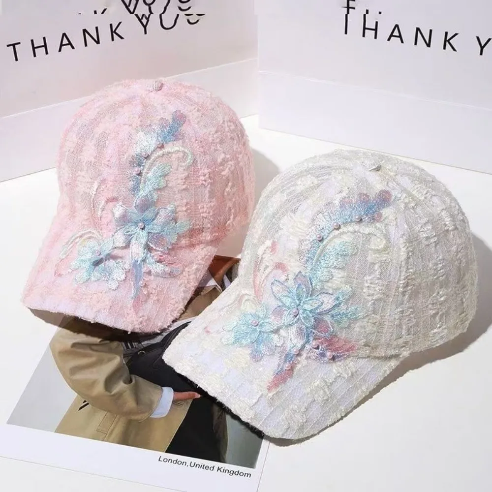 

Fashion Mesh Baseball Cap Lace Breathable Duck Tongue Hat Thin Section Embroidered Flowers Sunscreen Hat Spring and Summer
