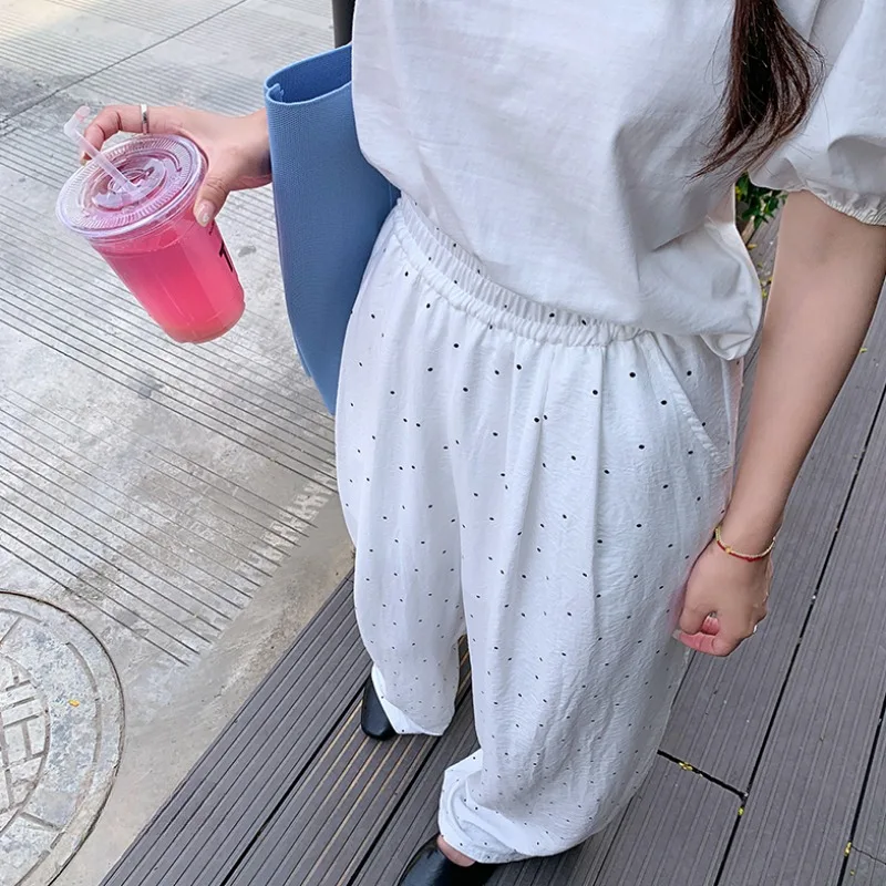 البولكا نقطة السراويل النسائية عارضة أزياء كل مباراة مرونة عالية الخصر الكورية نمط رياضي فضفاض مستقيم السراويل الجمالية يوميا