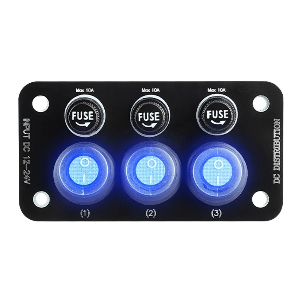12V-24V LED Marine Boat Rocker Switch Panel 10A Fuse Blade ON Off Toggle Switch Panel 3 Buttons for Car Marine RV Truck