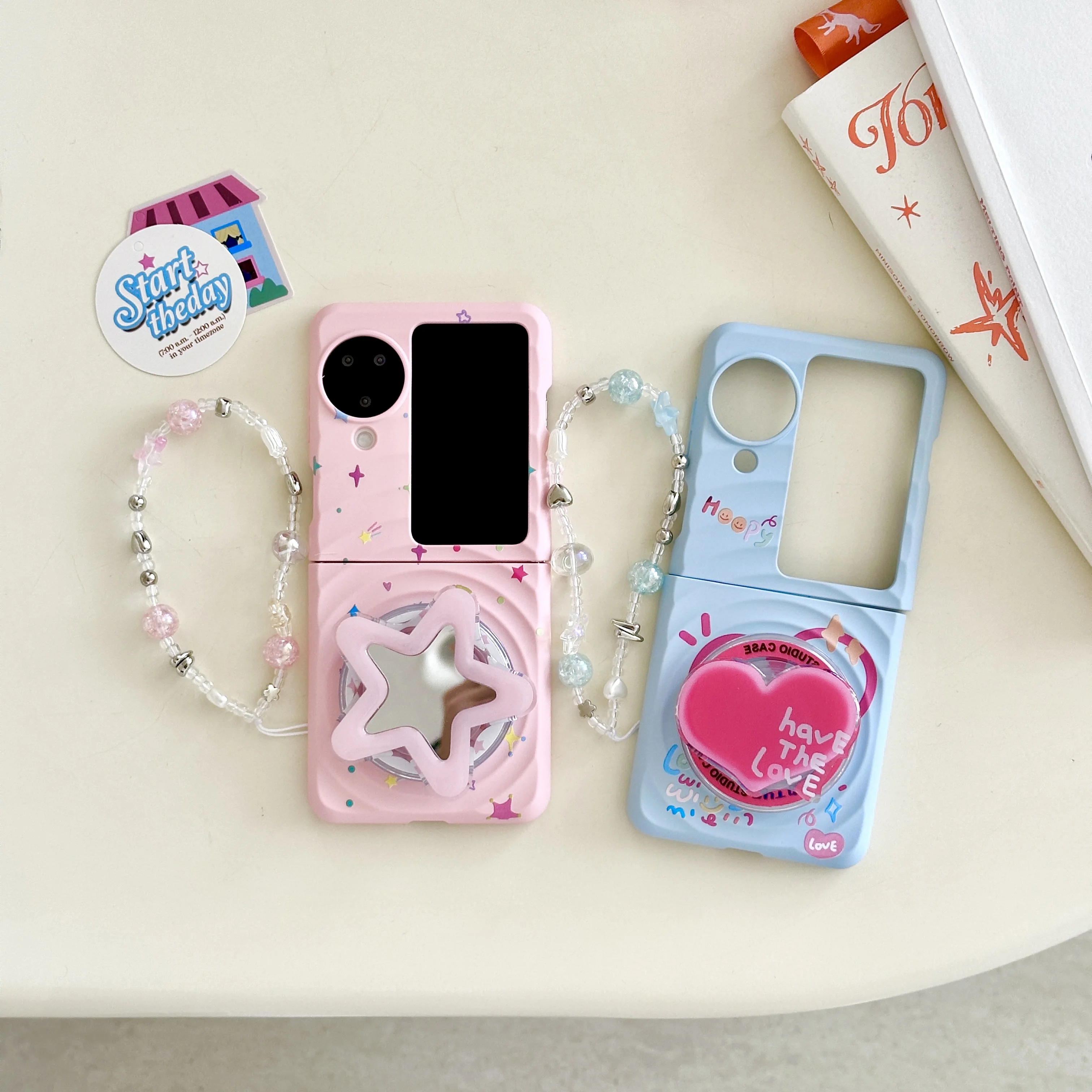 

Back Cover For Oppo Find N3 Flip Case Colored Star Love Magnetic Attraction Bracket Bracelet Chain Hard Pc Shockproof Phone Case
