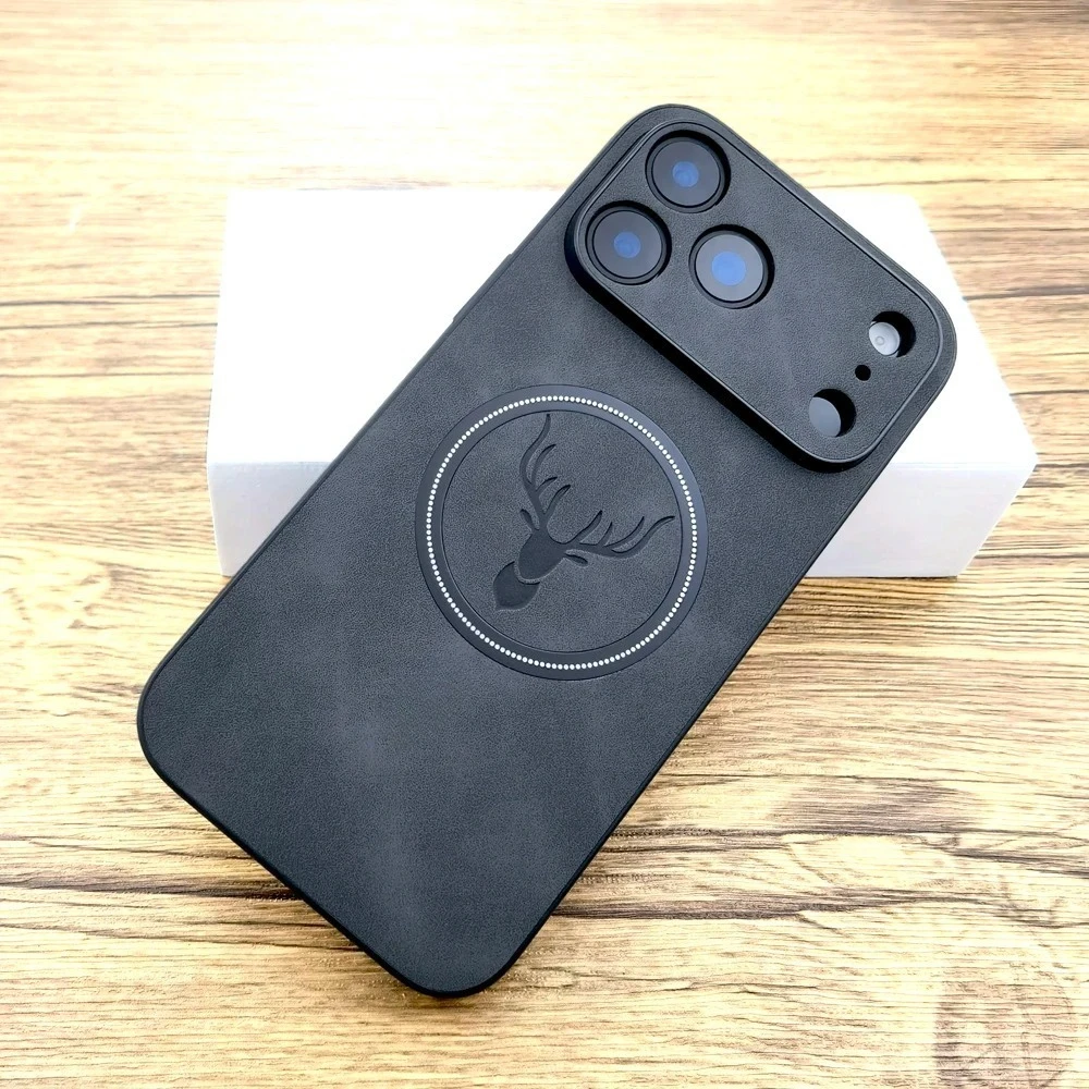 Hirschkopf-Leder-Magnetcase für iPhone Air 17 16 E 15 13 12 11 Pro Max 14 Plus 16E 17E iPhone MagSafe MacSafe Bumper Cover