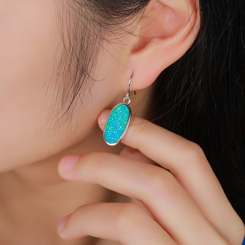 MYOP Synthetic OPAL Blue Oval Earrings,Spirit Rhyme Beauty Free, Elegant And Beautiful Dream Three-Dimensional Aesthetics