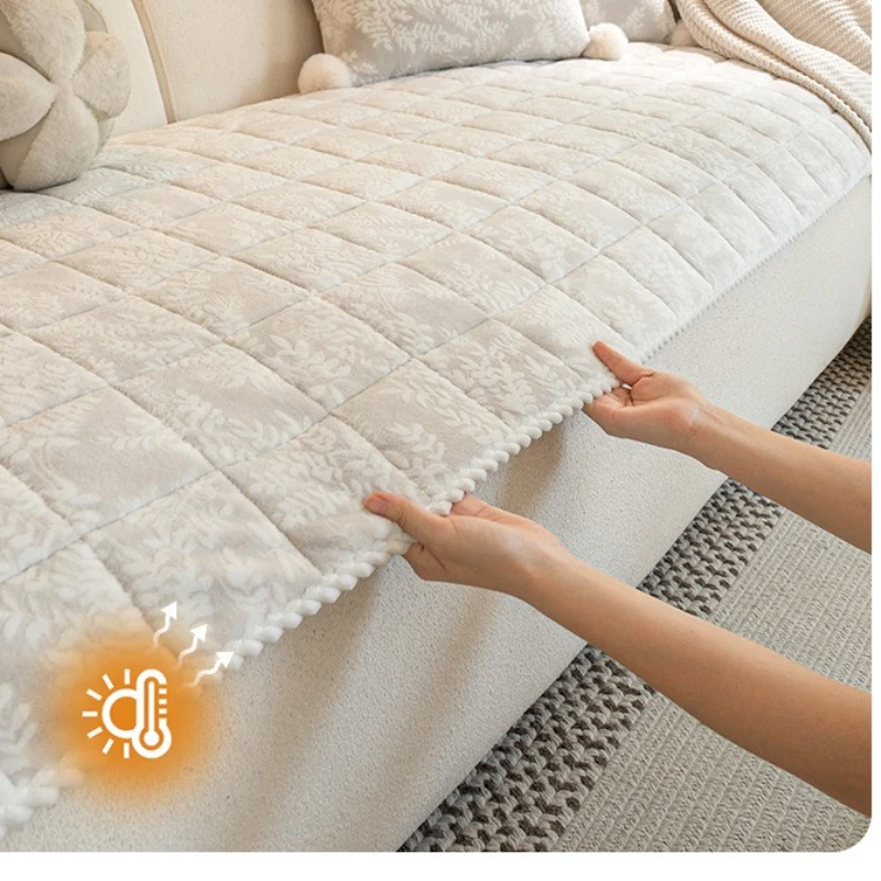 Thicken Plush Sofa Cushion Non-slip Simple Style Couch Towel Dust-proof Winter Warm L-shaped 1/2/3/4 Seater for Living Room 쇼파커버