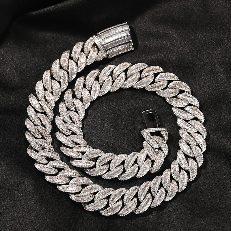 Hip Hop Micro Paved Cubic Zirconia Bling Ice Out Solid Round Cuban Miami Link Chain Necklace for Men Rapper Jewelry Gift