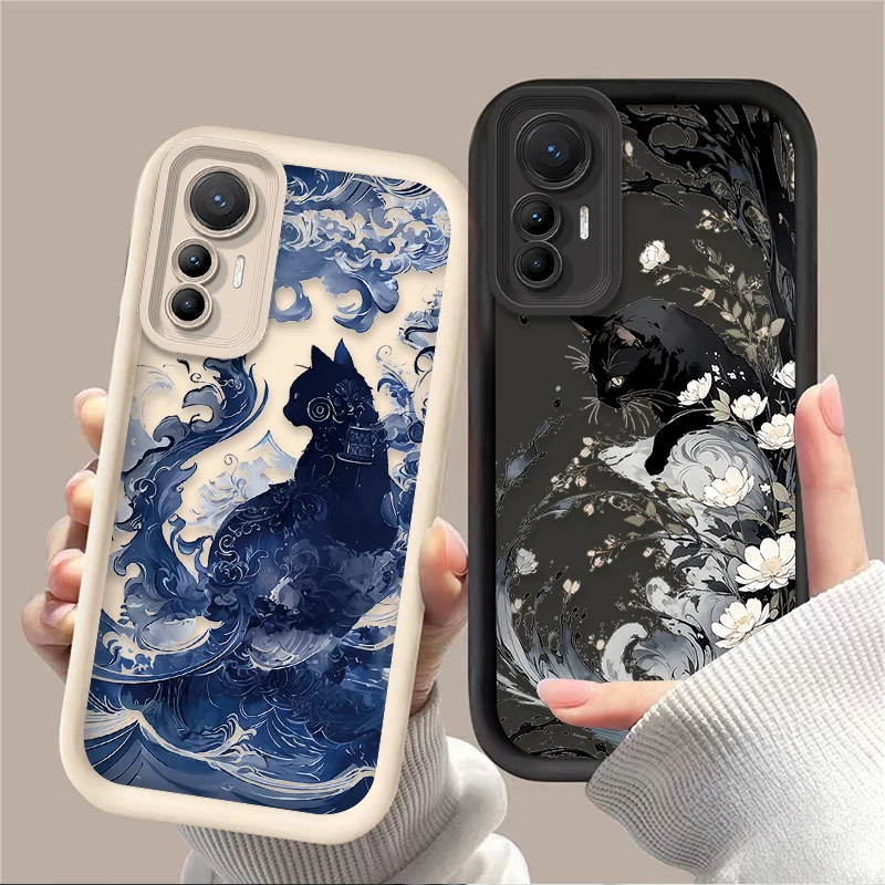 Cool Splash-ink Cat Case for Xiaomi 14T 13T 12T 11T 13 12 11 Lite 5G NE POCO X6 X5 F6 F5 F3 X4 GT X3 NFC M5S C65 M6 Pro Cover