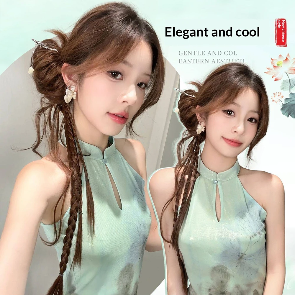 New Chinese Style Synthetic Hair Loose Temples Bun Ponytail Heat Resistant Retro Hair Accessories for Women Daily Party