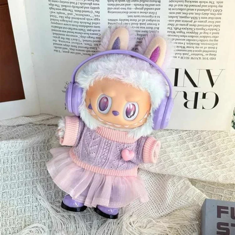

Purple Pink Summer Sweater gauze skirt set Clothes Outfit For Ropa Labubu 3.0 10cm cotton doll Clothing Accessories