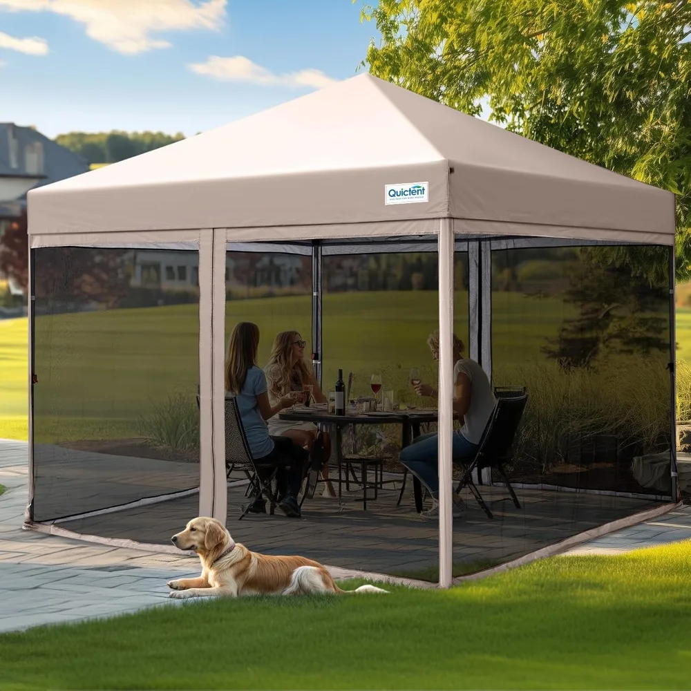 

10'x10’ Pop up Screened Canopy Tent with Mosquito Netting, Portable Easy up Outdoor Screen House Shelter Fully Sealed for Patio