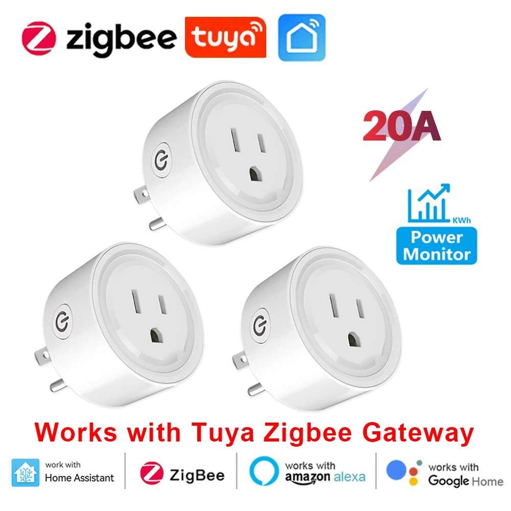 

Tuya Zigbee Smart Plug US Smart Outlet with Energy Monitor Timing Voice Control Zigbee Hub Required Works with Alexa Google Home