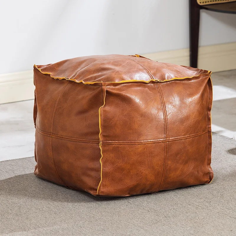 

Living Room Soft Leather Cushion Lazy Man's Cushion Seat Cover Large Capacity Clothes Storage Footstool Cover Without Core