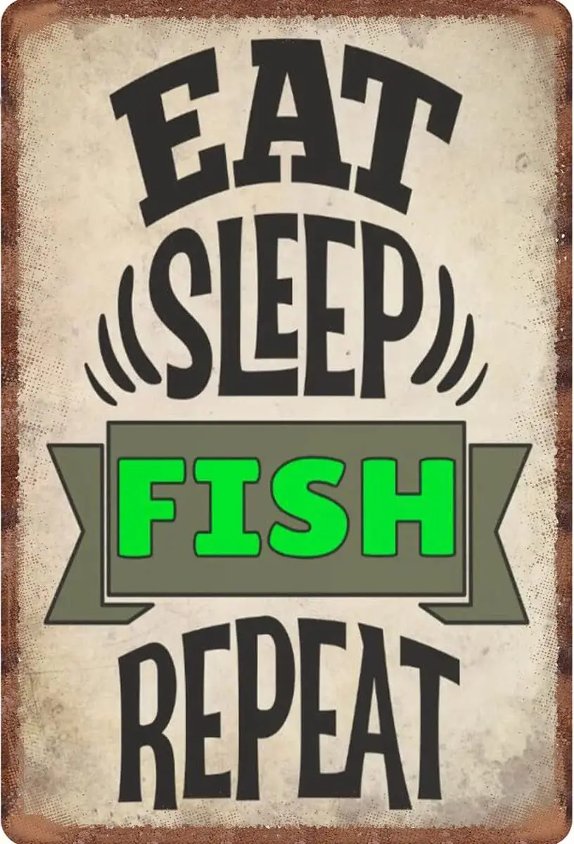 Tin Signs Vintage Eat Sleep Fish Repeat Fisherman Gift Fishing Lover Funny Sign Wall Decor Design Home Bedro