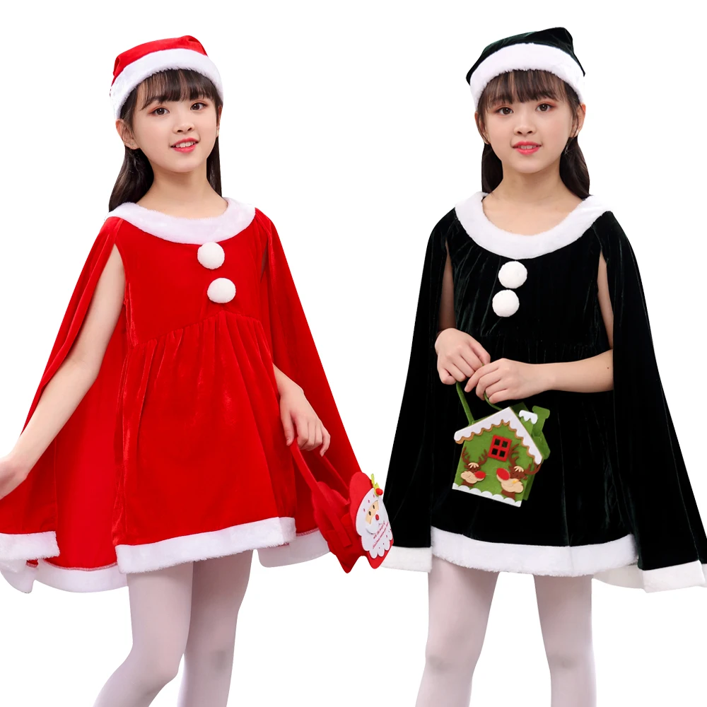 Weihnachts-Prinzessinnenkleid für Mädchen, rotes Samtkleid für Kinder, Weihnachts-Performance-Kleid, Party, süßes Kleid