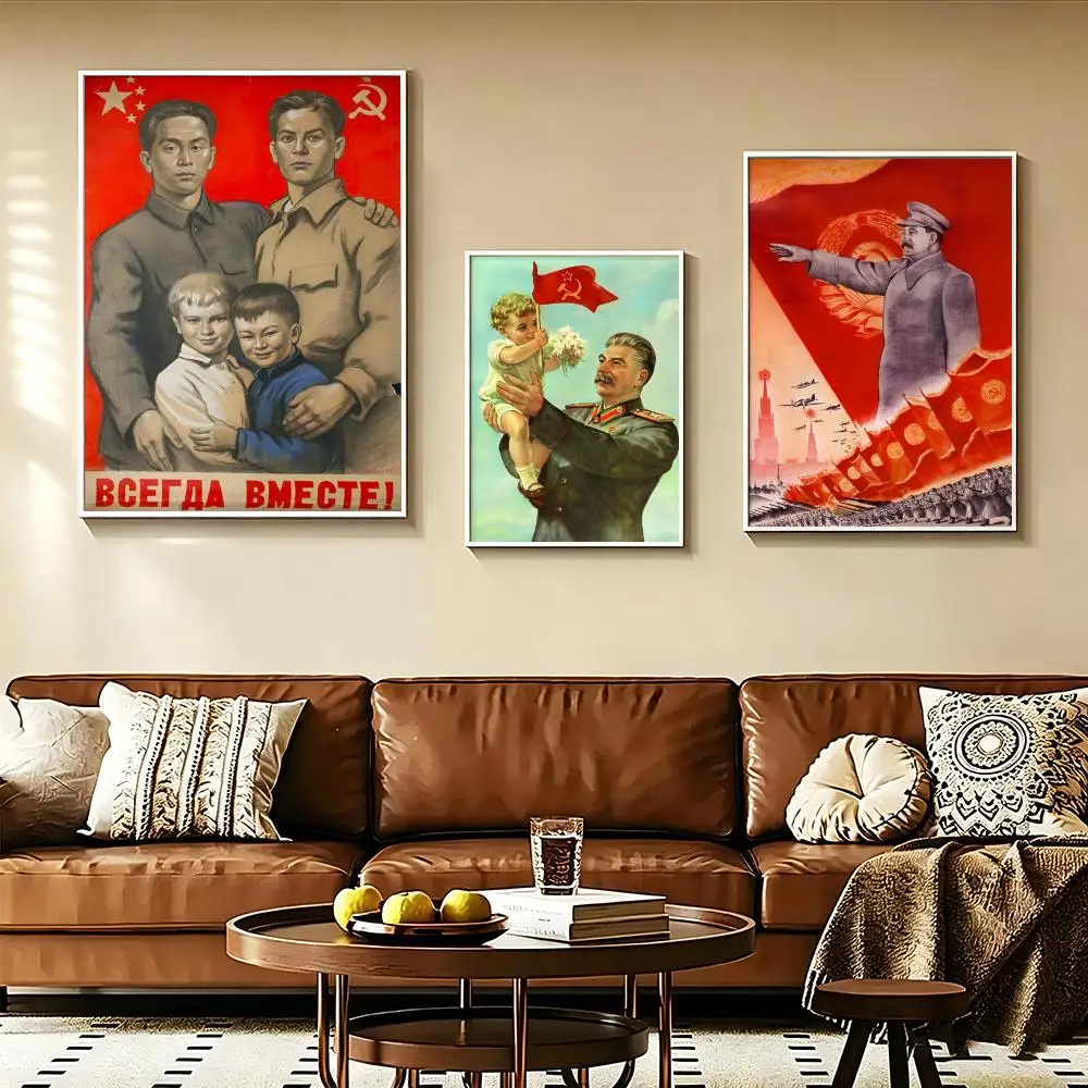 Politic L-Lenin & S-Stalin Poster Self-adhesive Paper Print Home Living Room Bedroom Entrance Bar Cafe Art
