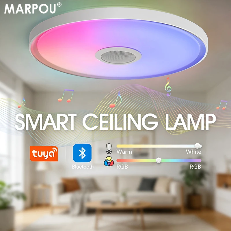 MARPOU LED Smart TUYA Plafoniera APP Telecomando RGB Dimmerabile Casa moderna Luce musicale di grandi dimensioni con altoparlante Soggiorno