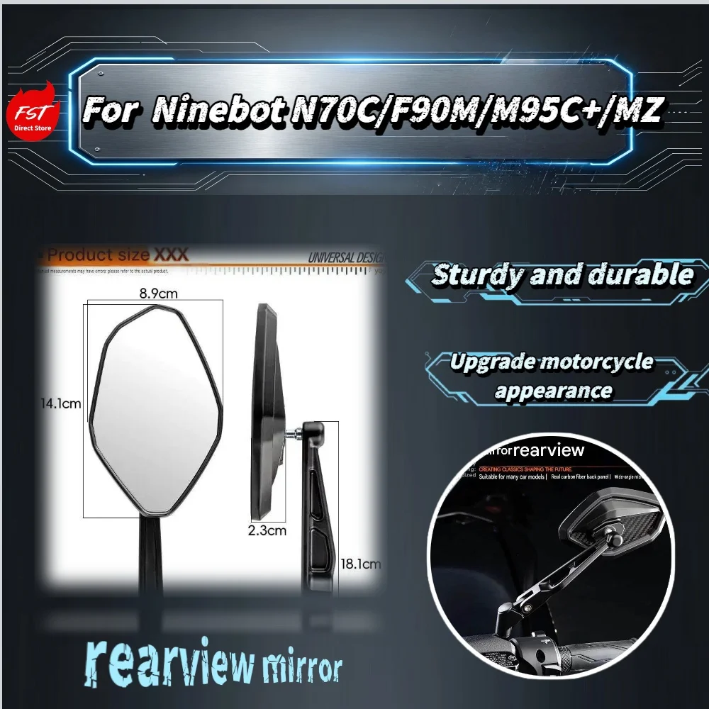 For Ninebot N70C F90M M95C+ Mz Electric Scooter Aluminum Alloy Rearview Mirror HD Wide Angle Adjustable Side Reflector Mod