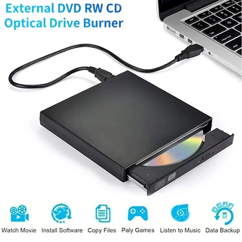 USB 3.0 External CD Drive USB Protectable External CD-RW Drive DVD-ROM Burner Player For Laptop Desktop Computer Windows 10 11