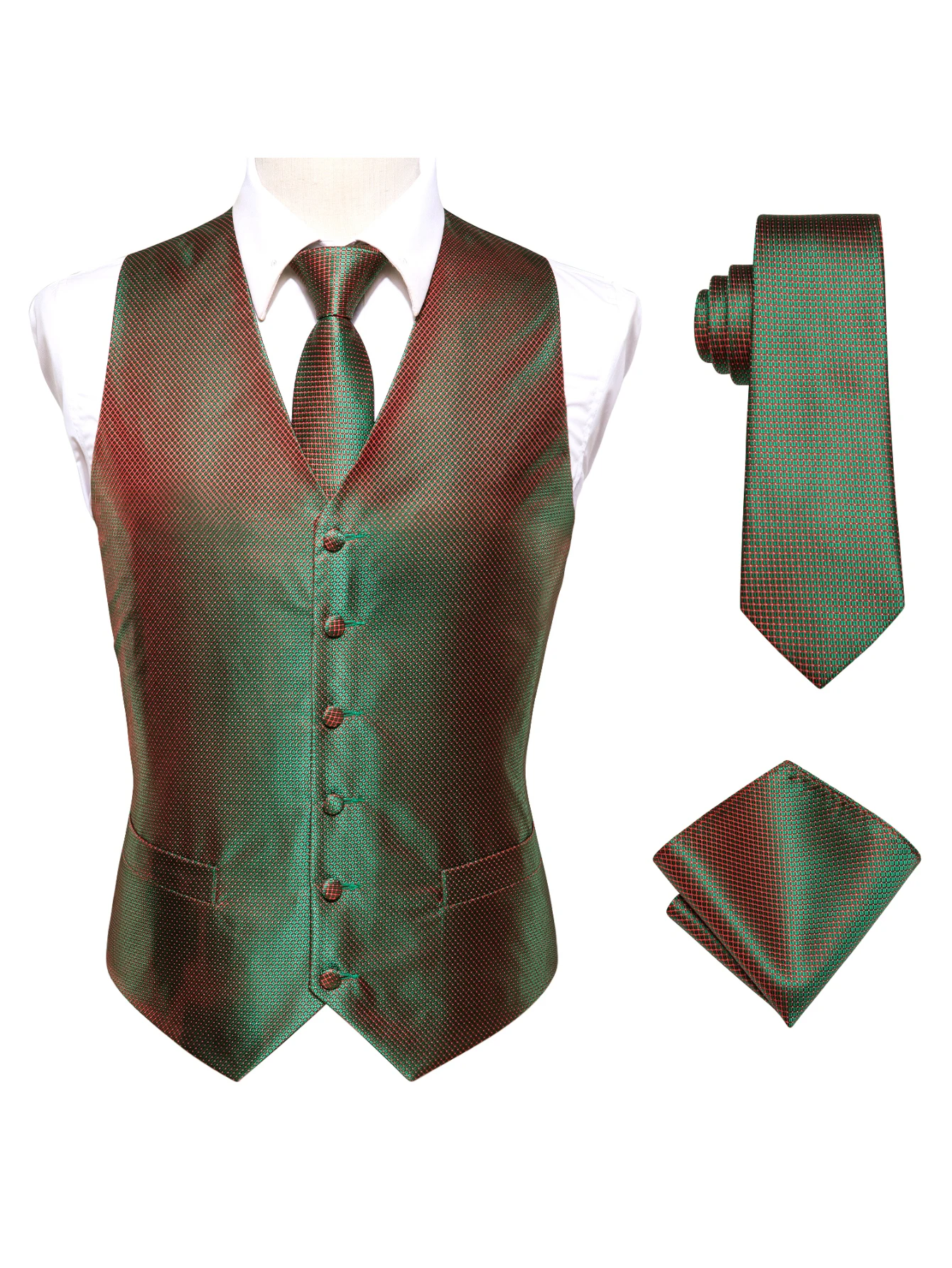 남성용 단색 녹색 V넥 조끼 넥타이 포켓스퀘어 포함 정 - Pocket Square Set 리뷰 및 가격