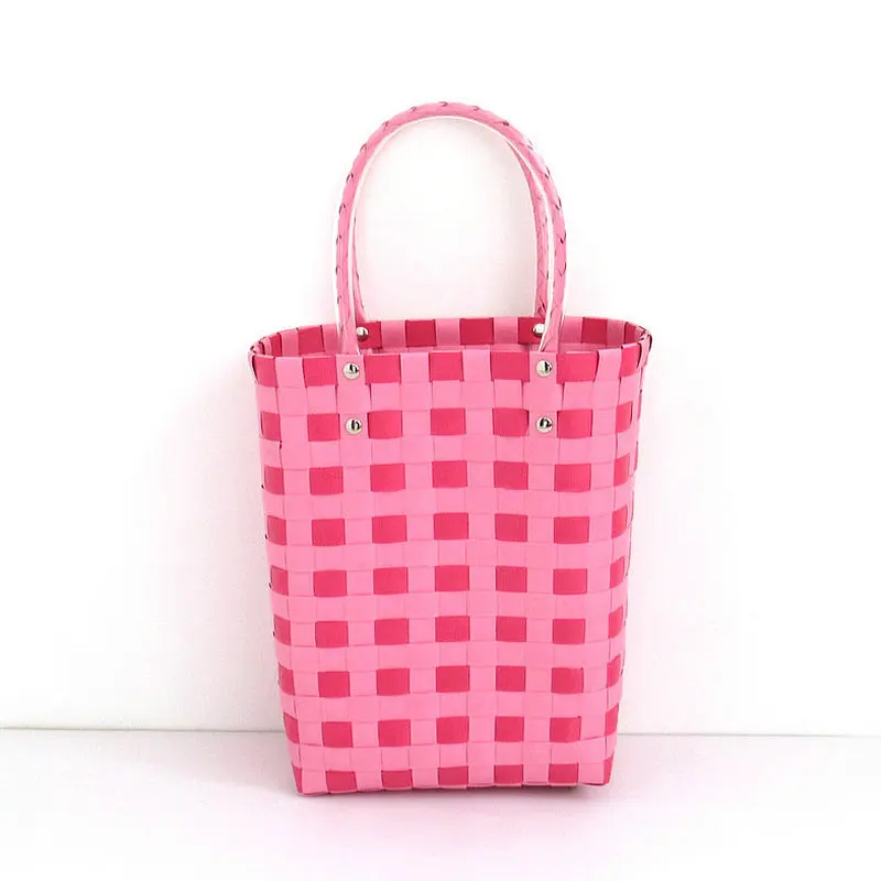 Ins Plastic PP Hand Woven Beach Bag Vegetable Basket Bags Straw Shopping Tote Carry Handbag