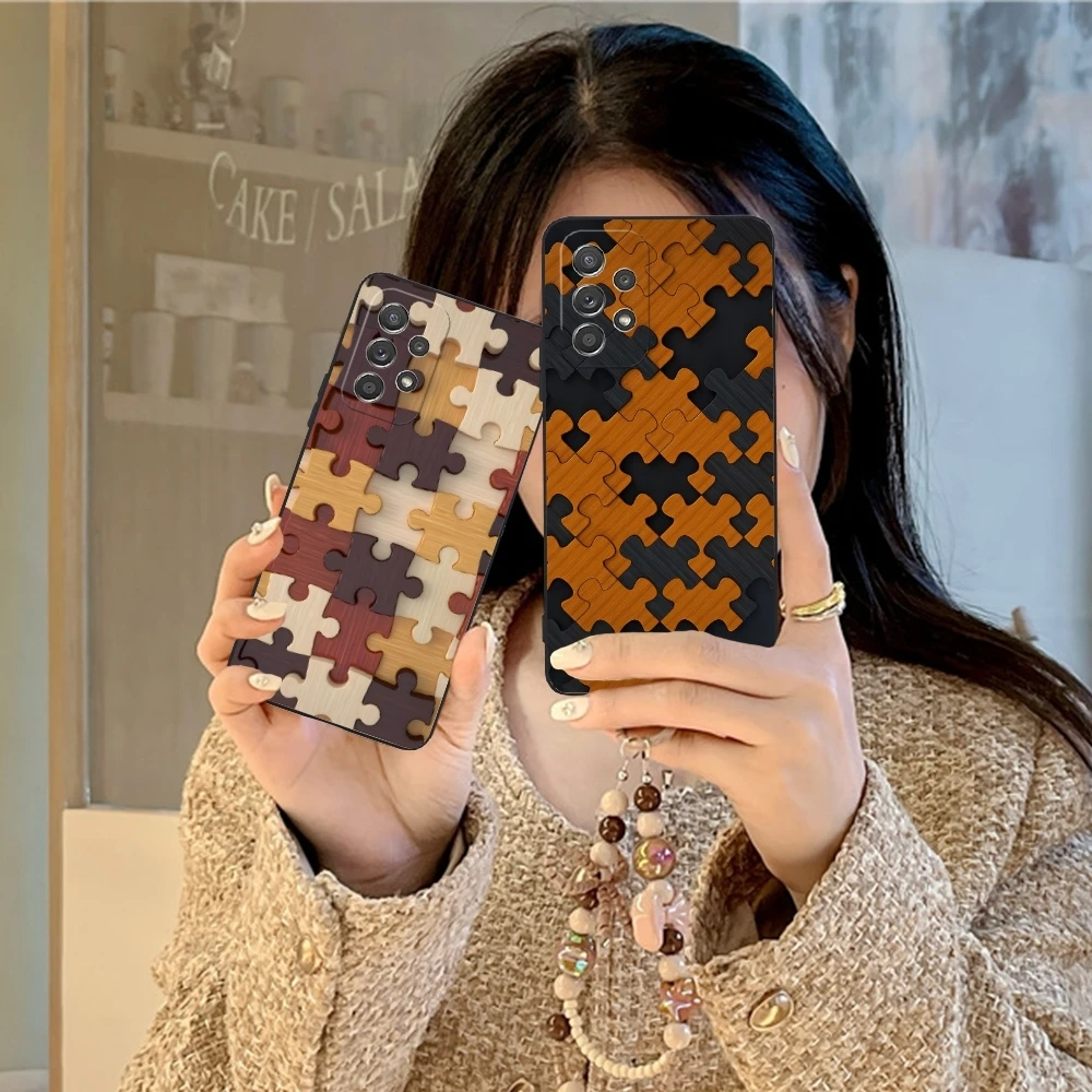 Puzzle Pretty Fashion Mobile Cell Phone Case for Samsung Galaxy A91 73 71 70 54 53 52 34 24 23 21 S 5G Black Phone Cover Shell