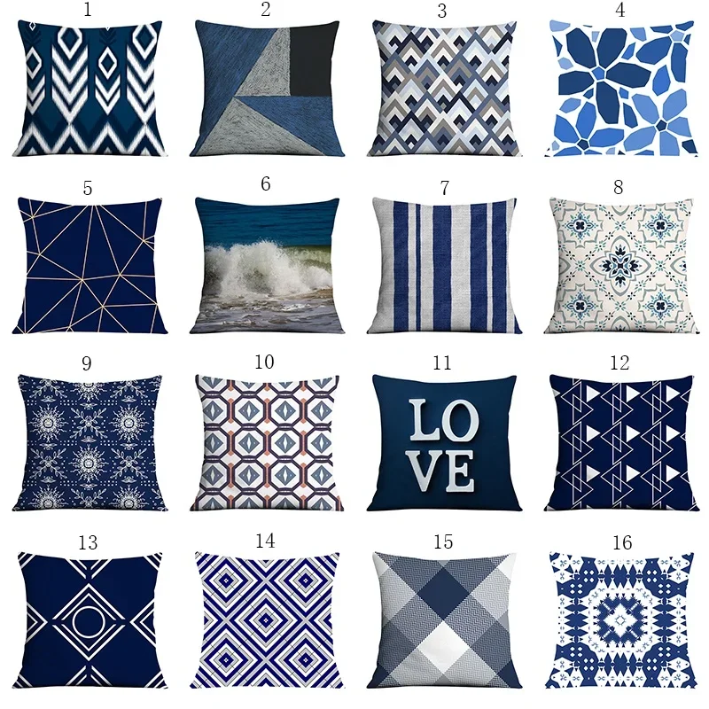 Dark Blue Geometric Pattern Auto Supplies Office Supplies Living Room Sofa Cushion Pillowcase Home Decor