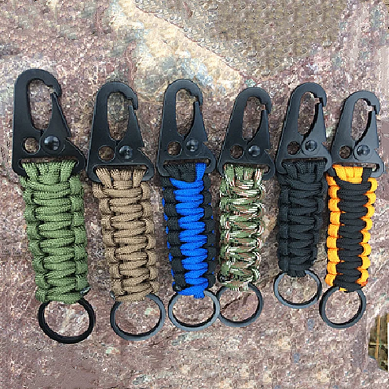 2022 Hot Outdoor Keychain Ring Camping Carabiner Military Paracord Cord Rope Camping Survival Kit Emergency Knot Bottle Opener