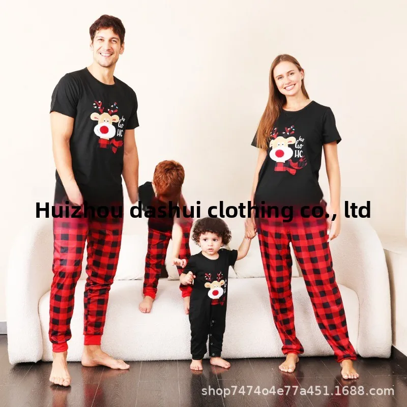 Xmas Family Look PJs Short Sleeve Christmas Matching Outfits Santa Tree Print Sleepwear Adults Kids Cute Pajamas Set Baby Romper