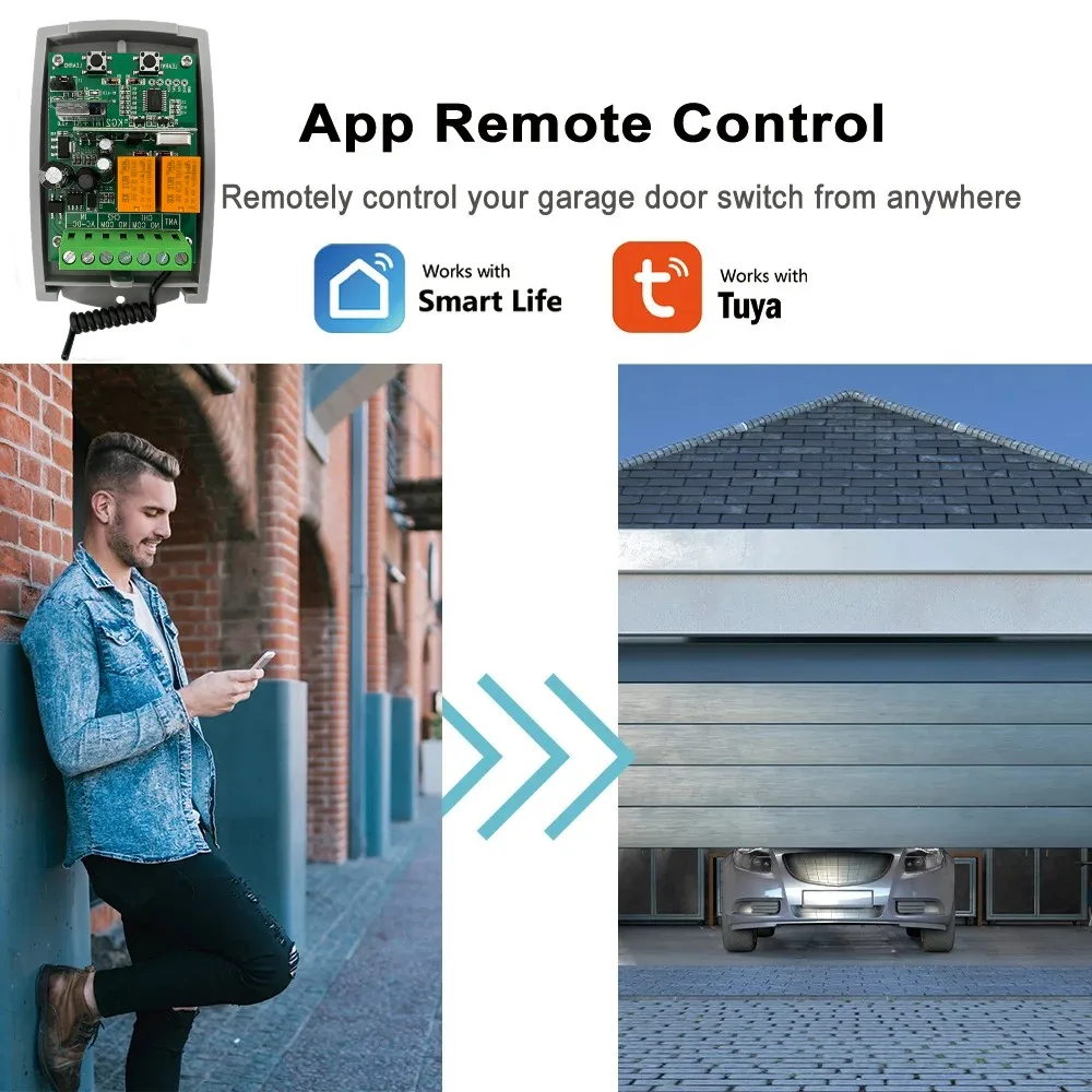 Tuya Wifi Universal Receiver 2CH Smart Life for 433.92MHz Garage Door Opener, Lighting, Electric Door, Automatic Curtain Switch