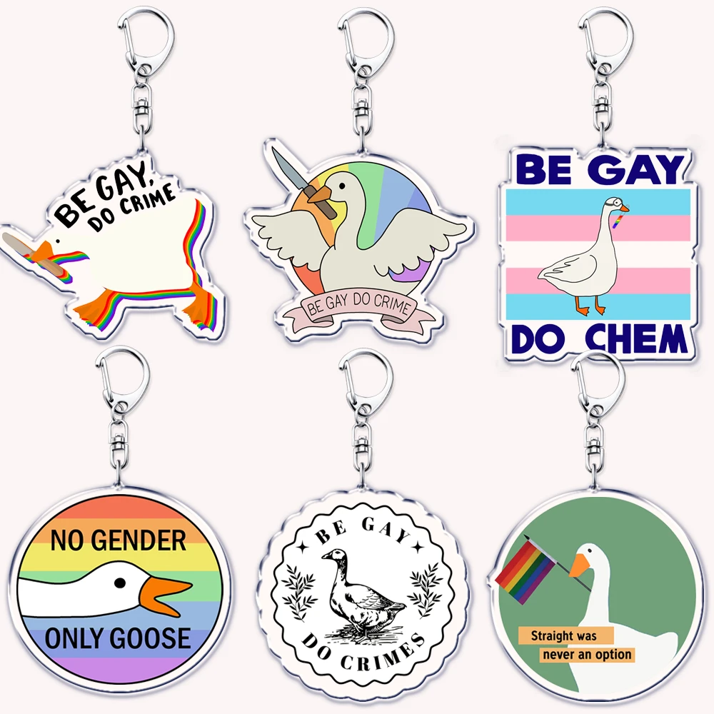 Goose Pride Flag Keychains for Women Accessories Bag Cute Lgbt Lgbtq Bisexual Lesbian Animal Keyrings Jewelry Fans Friends Gifts