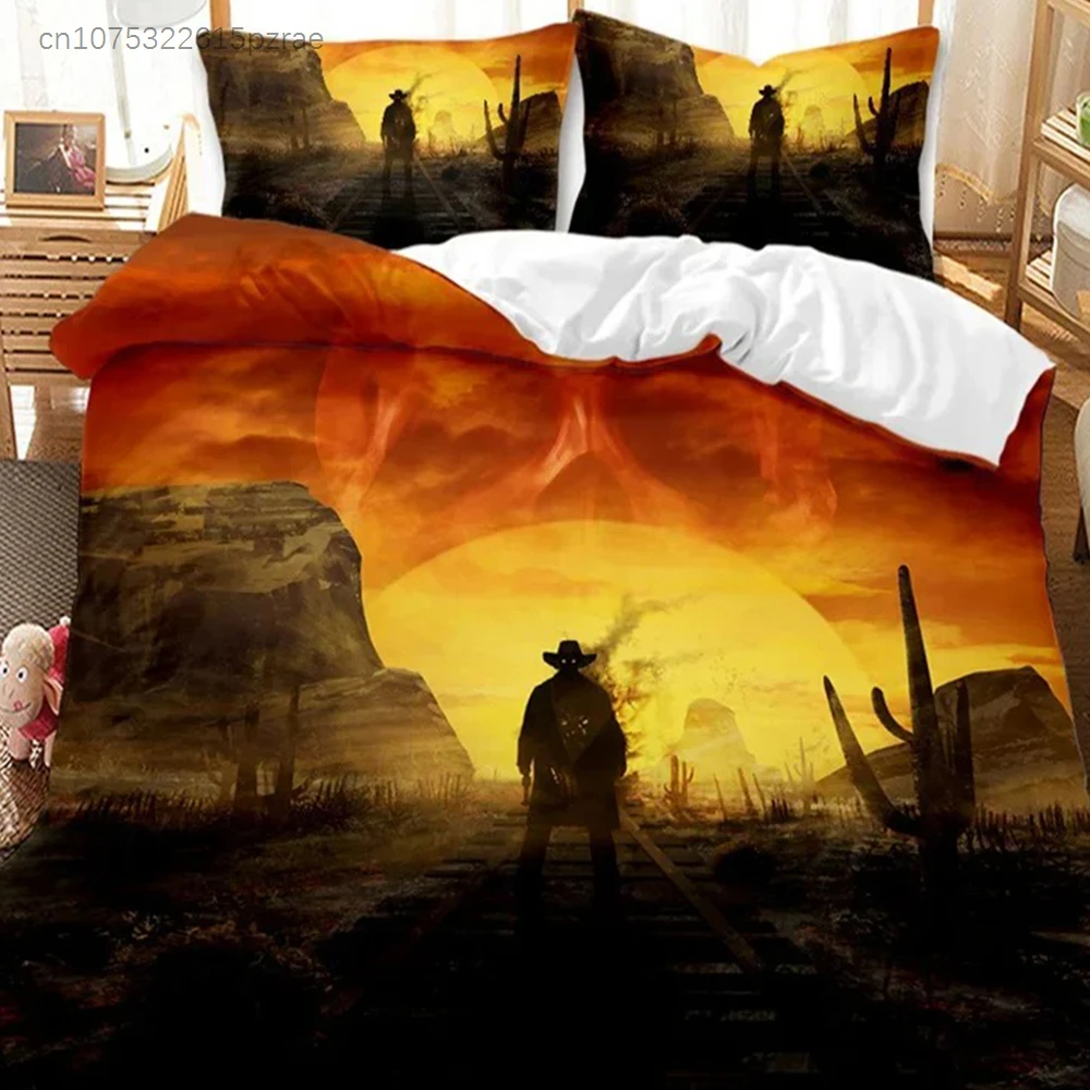 Western Cowboy Duvet Cover Set Single King Wild West Themed Cowboy Bedding Set Microfiber Rodeo Cowboy Riding Horse Quilt Cover