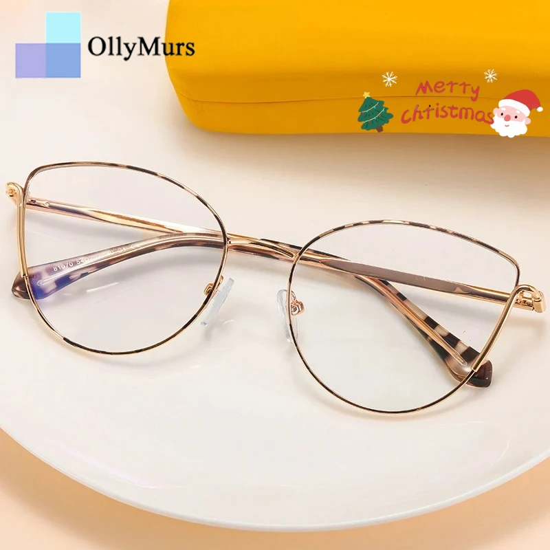 

OLLYMURS Ретро модные очки по рецепту Сверхлегкий сплав в форме кошачьего глаза оптическая оправа для очков для мужчин женские очки 801070