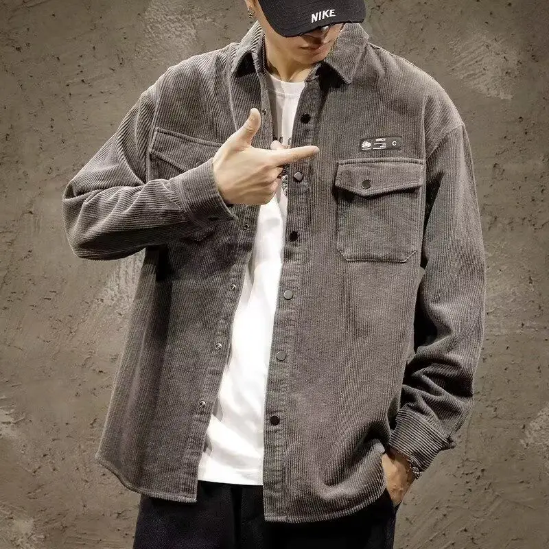 

Loose Casual Men's irt New Sle Autumn Faion Outerwear Stand Fit Long Sve UV Protection Pure Color Collared Open C...