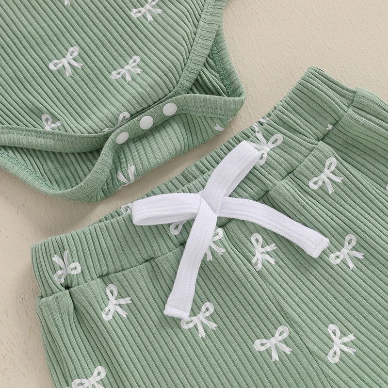 الرضع طفلة ملابس الصيف القوس طباعة قصيرة الأكمام رومبير + شورت الخصر المرن + عقال 3 قطع مجموعة