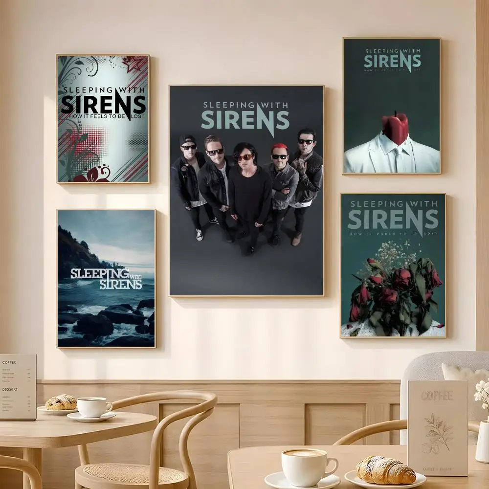 Band Sleeping with Sirens Poster Poster Self-adhesive Art Waterproof Paper Sticker Coffee House Bar Room Wall Decor
