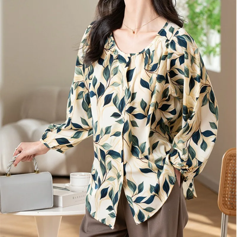 เสื้อเชิ้ตลายดอกไม้สไตล์เรโทร แขนยาวทรงหลวมสำหรับผู้หญิง เหมาะสำหรับการเดินทาง วันหยุดพักผ่อน สวมใส่สบายๆ