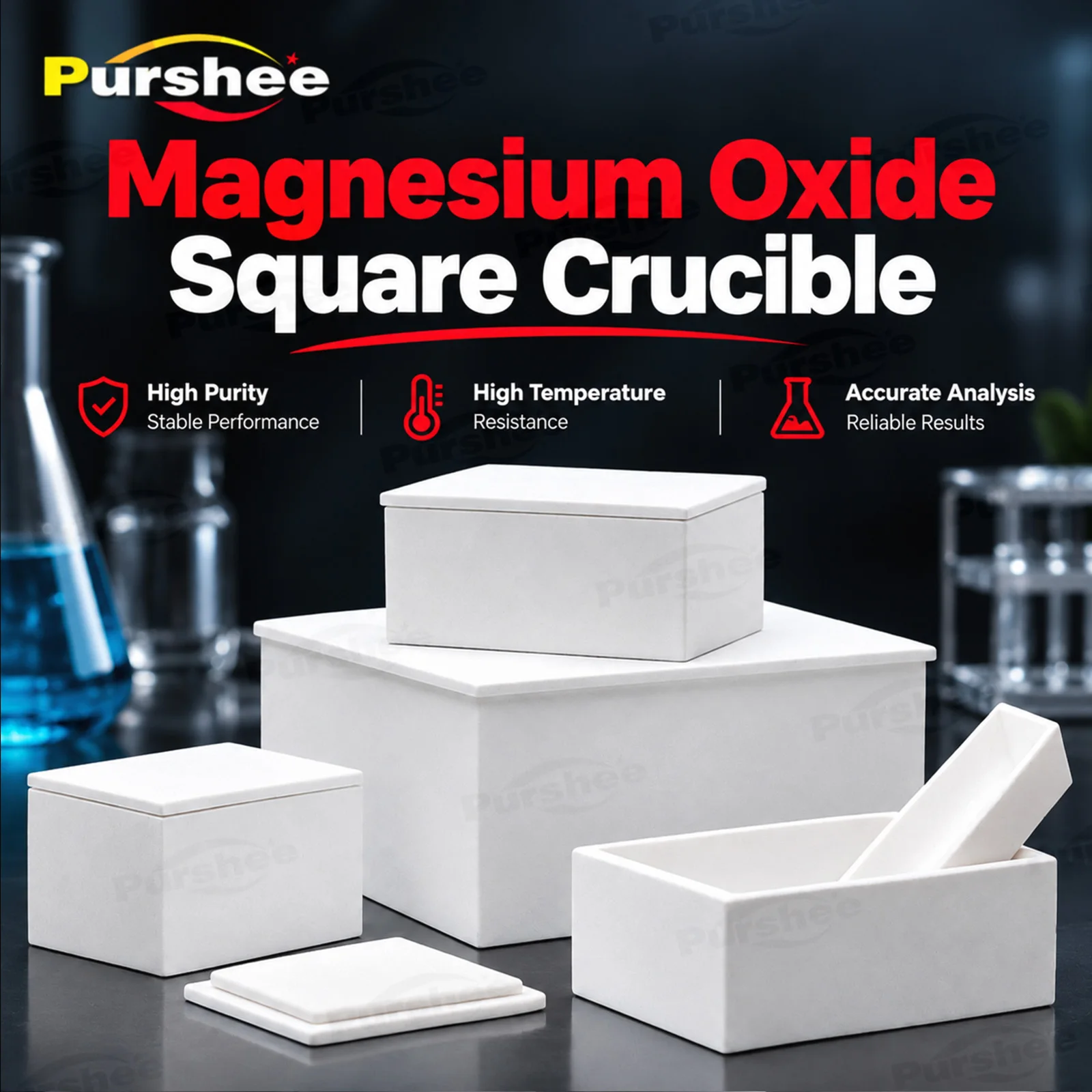 High Purity MgO Square Crucible 2200℃ High Temperature Ceramic Crucible 11ml-400ml Multiple Sizes For Lab Sintering Melting