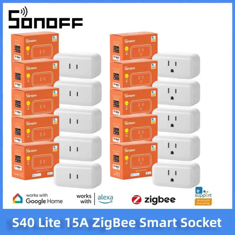 SONOFF S40 Lite Розетка Zigbee Тип A B 15A Вилка Zigbee 3.0 Смарт-таймер Управление Работает с Alexa SmartThings Google EWeLink