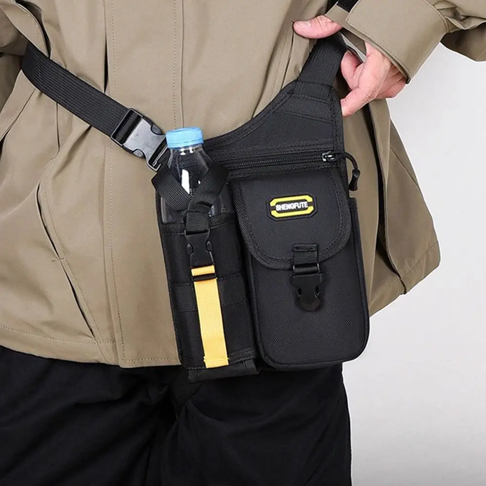 Multipocket Men Motorcycle Crossbody Bag Waterproof Large Capacity Motorbike Shoulder Bag with Bottle Holder Adjustable Strap