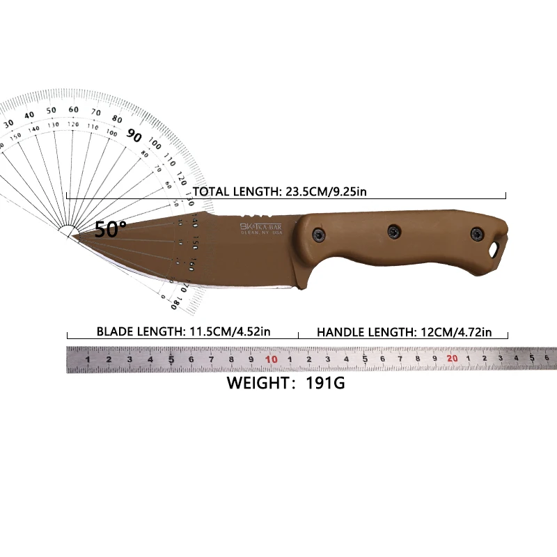 BK18 - Brown carbon steel harpoon fixing blade - Brown Ultramid handle, field survival knife