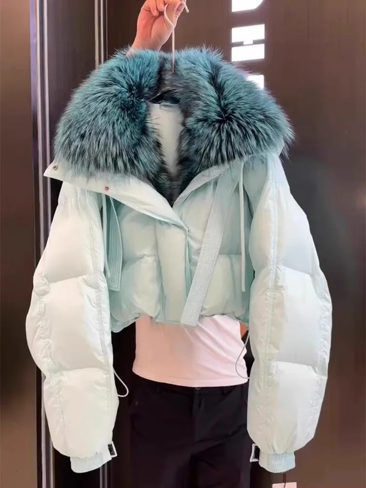  ort Purple down Jaet Women's Winter New Sle Real Fur Collar 90% White Du down Filling Straight Cut Commute S...