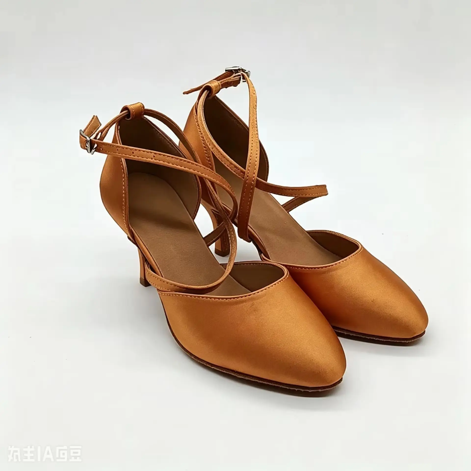 Practice Women Dance Shoes 7cm Heeled Tan Satin Latin Salsa Ballroom Dance Shoes Closed Toe Girls Sneaker Party Dancing Shoes