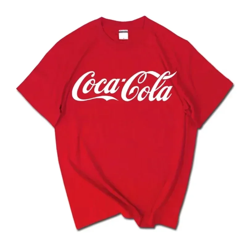 Classic Coca-Cola Logo Print T-shirt Men Women Casual Loose Cotton Short Sleeve Tee Retro Streetwear Unisex Tops