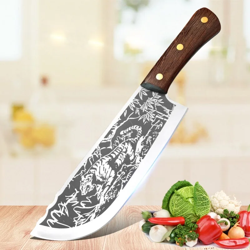 Utility Knife Cleaver Chicken Meat BBQ Slicing Steak Fish Fruit Knife Boning Butcher Knife Wood Handle Kitchen Knives Chef Tools