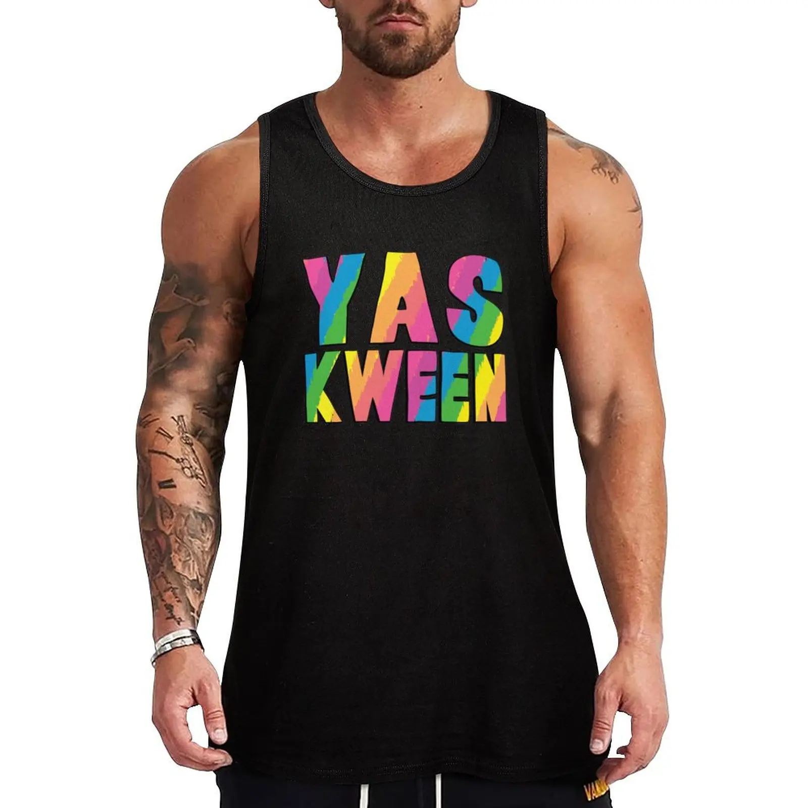 Yas Kween Queen Rainbow Letters Tank Top Basic Undershirt Tank Top Casual Lightweight Shirt