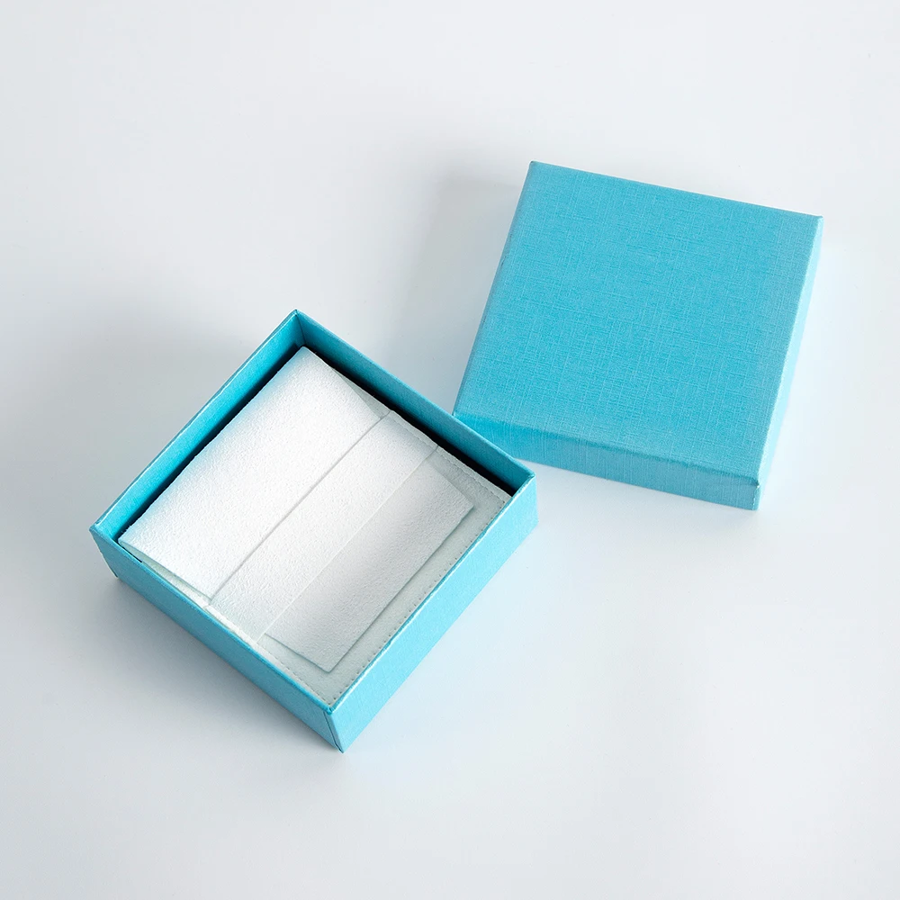 Sky Blue 7x7x3cm Jewelry Paper Box And 6.2x6.2cm Microfiber Strip Bag For Ring Earring Pendant Necklace Organizer Wedding Favors