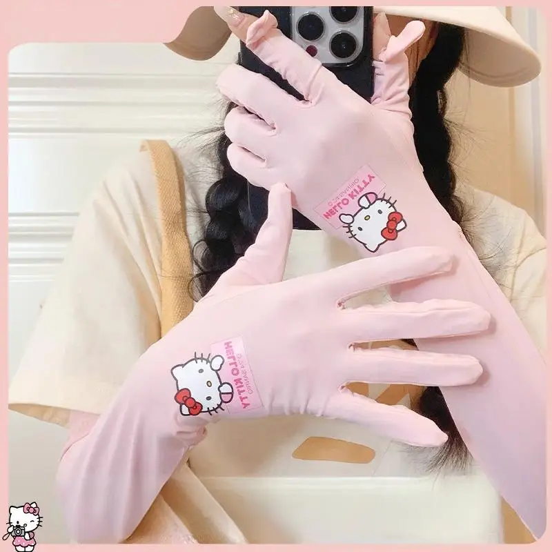 

Sanrio New Ice Silk Sunscreen Sleeve Set Kawaii Cinnamoroll Uv Resistant Glove Cartoon Kuromi Outdoor Breathable Ice Sleeve