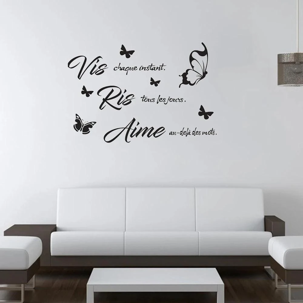 1 pc Vis Ris Aime Wall Sticker French Quote with butterfly Wall Sticker Self Adhesive Vinyl Waterproof Wall Art Decal for home