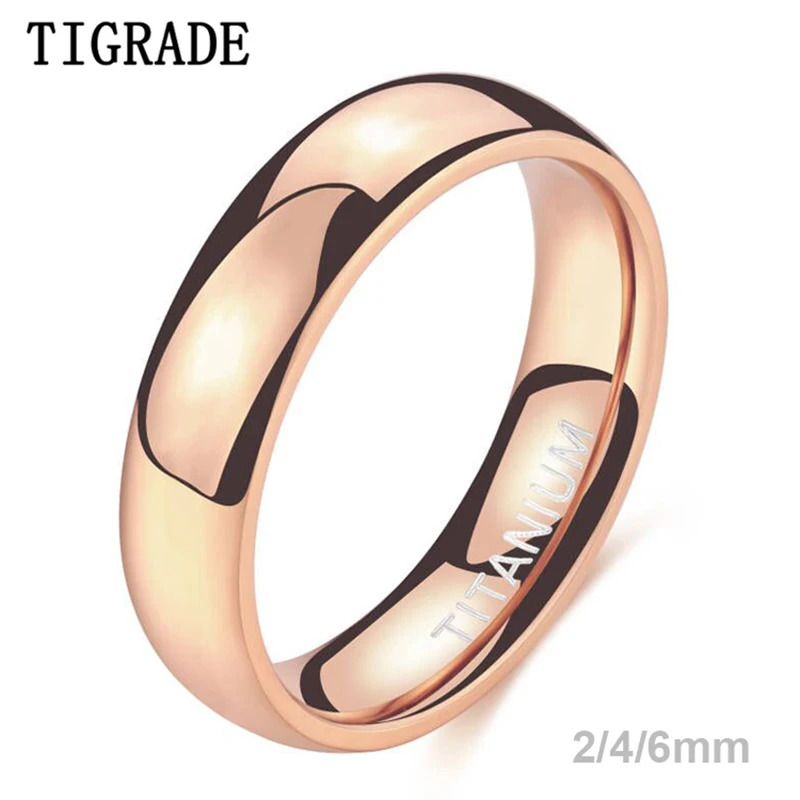 Tigrade Women Ring Titanium 18K Rose Gold Plated Polished 2/4/6mm Classic Rings for Male Female Wedding Engagement Band Couple