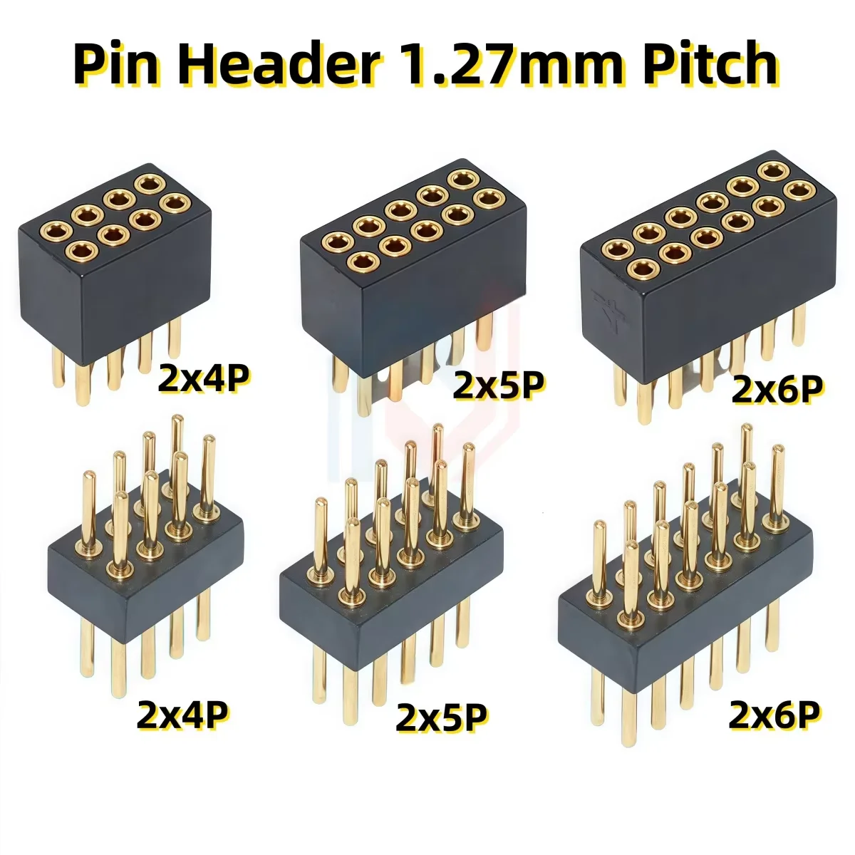 5Pcs 1.27mm Pitch Round Hole Pin Header Male Female Single Double Row Pin Gold Plated 2P 3P 4P-6Pin PCB Board Connector