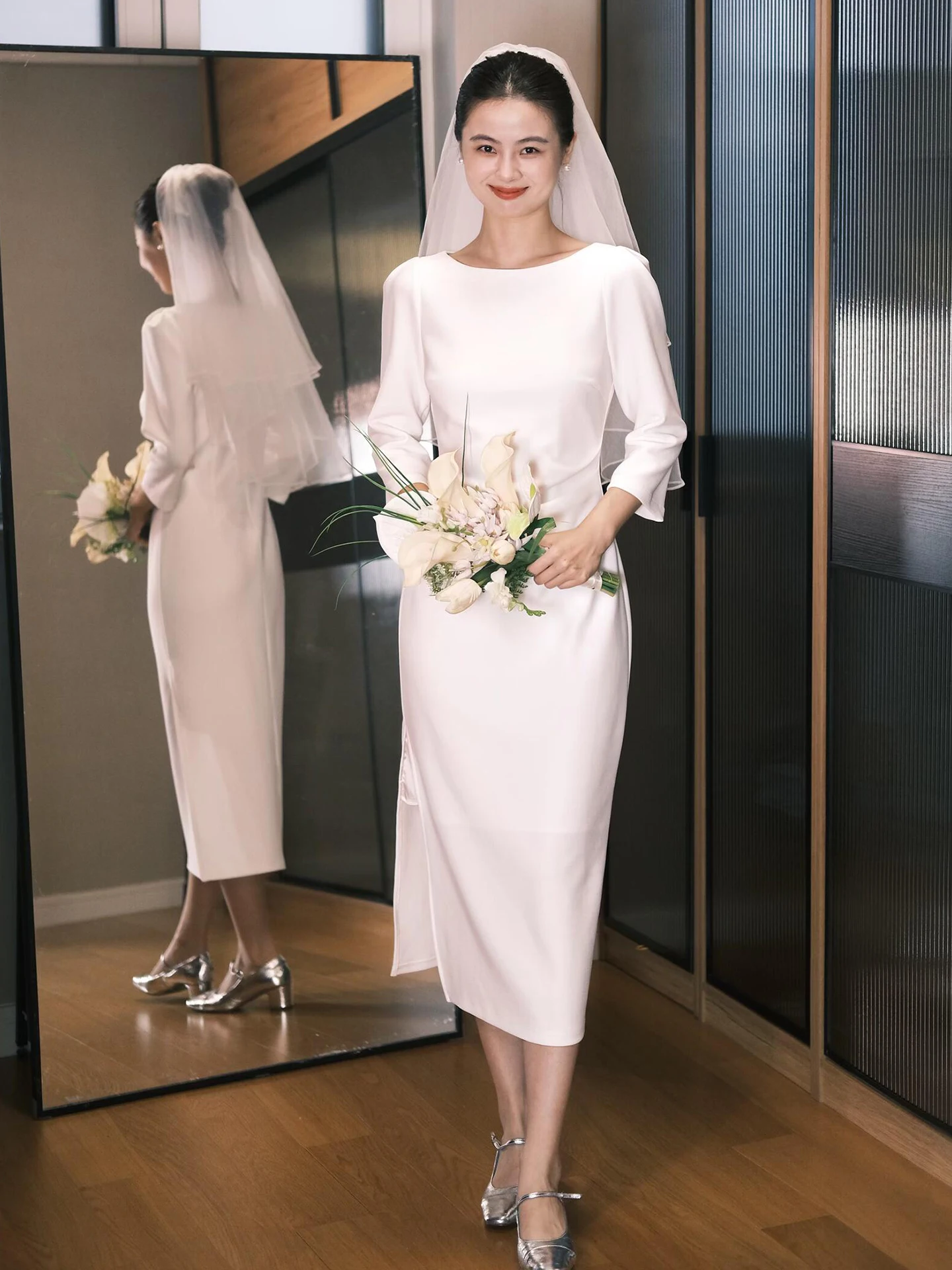 

Шелковое атласное платье с длинными рукавами, легкое, для регистрации брака, маленького размера, белое, элегантное, для помолвки и церемонии